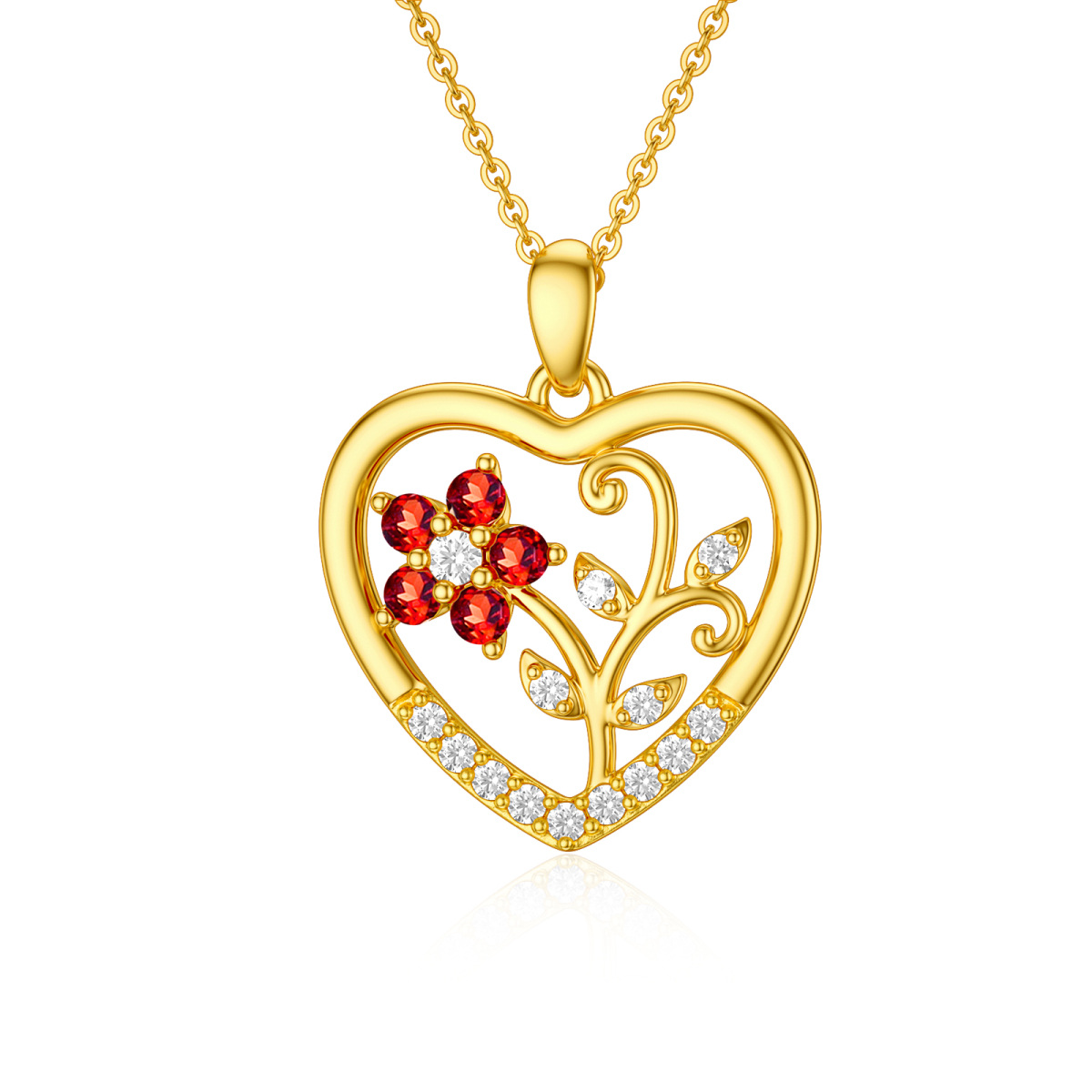 Collar Colgante Flor de la Vida de Oro de 14K con Circonita Cúbica Redonda y Granate-1