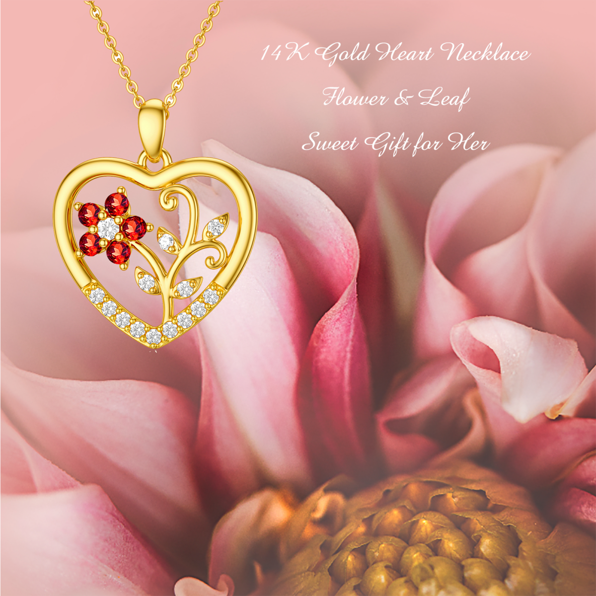 14K Gold Round Cubic Zirconia & Garnet Flower Of Life Pendant Necklace-6