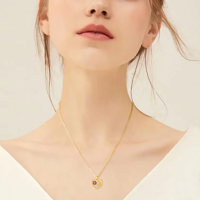 14K Gold Round Cubic Zirconia & Garnet Flower Of Life Pendant Necklace-1
