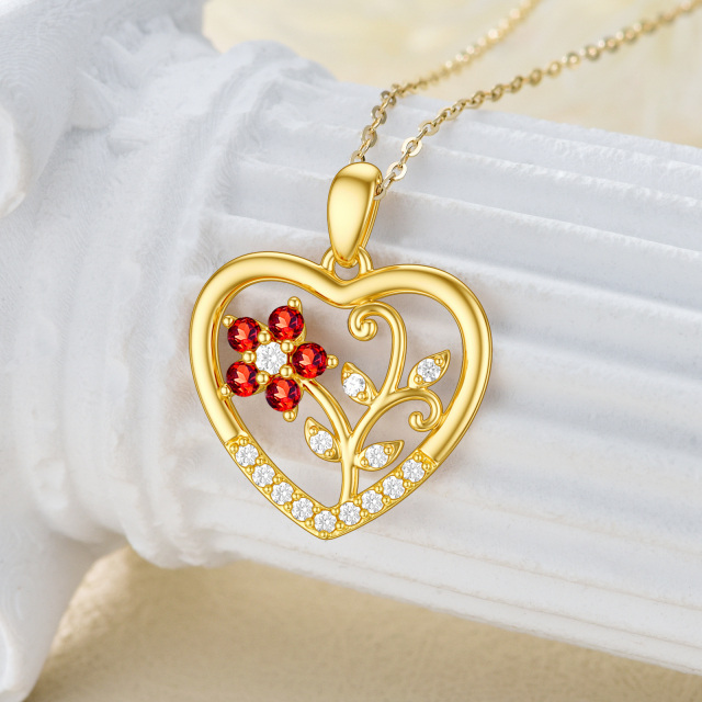 14K Gold Round Cubic Zirconia & Garnet Flower Of Life Pendant Necklace-3