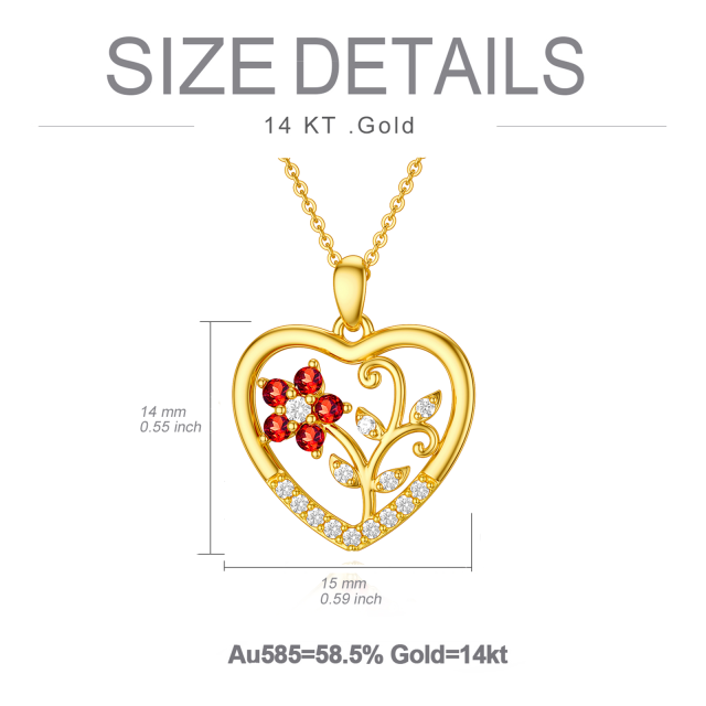 14K Gold Round Cubic Zirconia & Garnet Flower Of Life Pendant Necklace-4