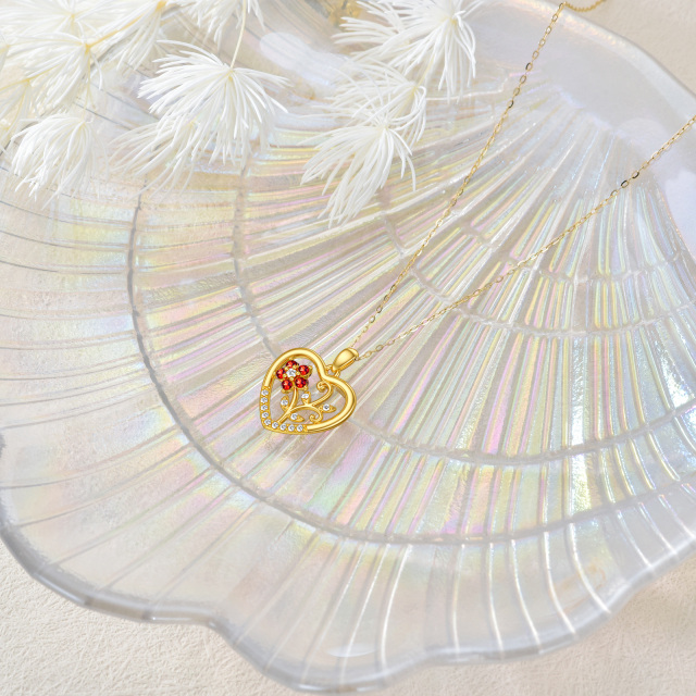 14K Gold Round Cubic Zirconia & Garnet Flower Of Life Pendant Necklace-2