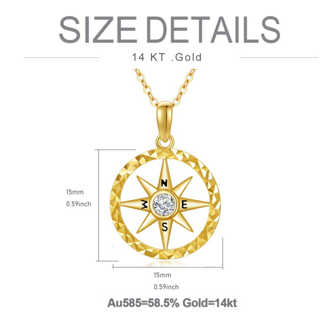 14K Gold Round Zircon Compass Pendant Necklace-4