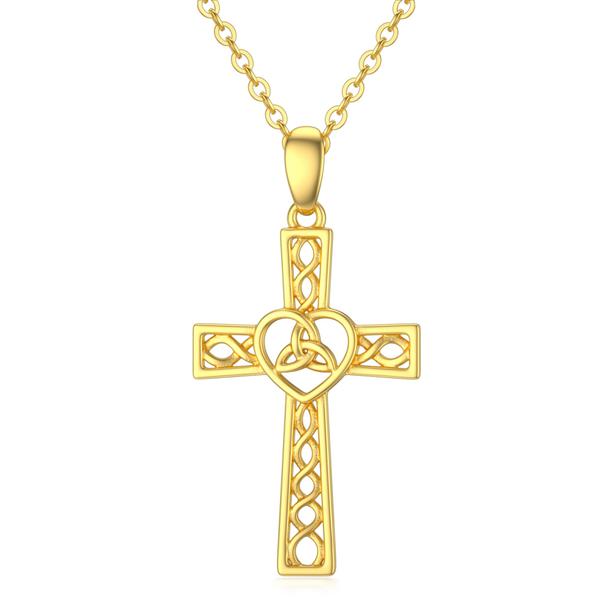14K Gold Celtic Knot & Cross Pendant Necklace-1