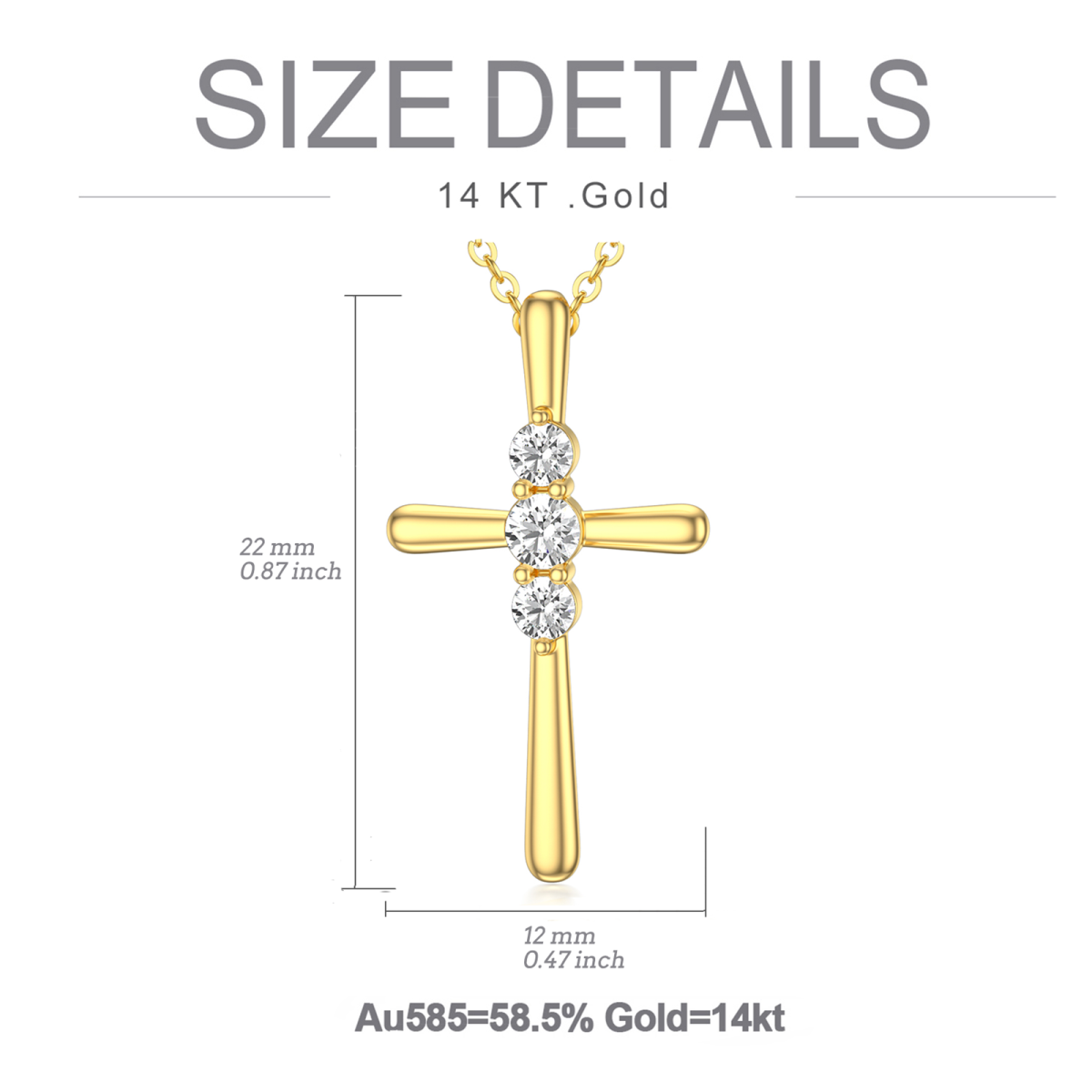 Collar de oro de 14 quilates con forma circular de circonio cúbico Cruz colgante-6