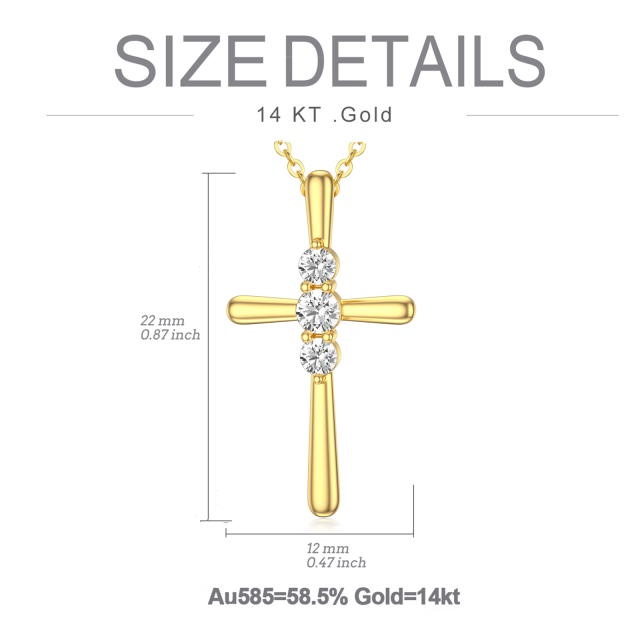 Collar de oro de 14 quilates con forma circular de circonio cúbico Cruz colgante-5
