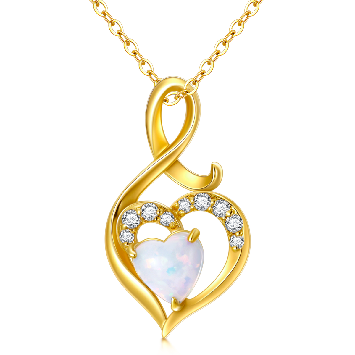 14K Gold Heart Shaped Opal Herz & Infinity Symbol Anhänger Halskette-1