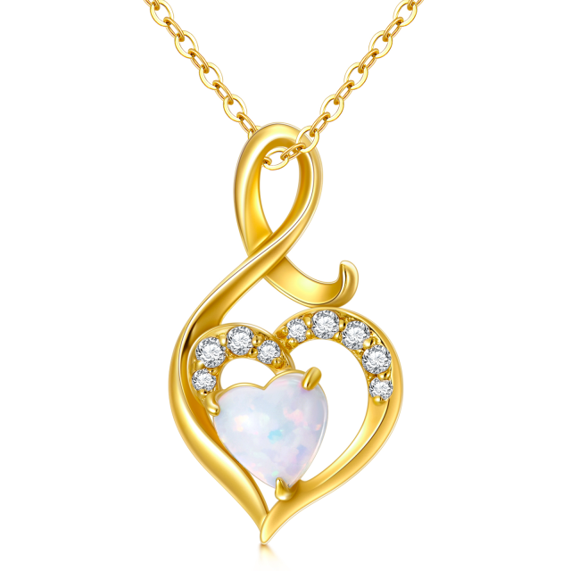 Collier en or 14K avec pendentif en forme de coeur en opale et symbole de l'infini-0