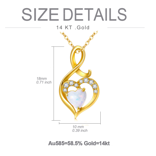 14K Gold Heart Shaped Opal Herz & Infinity Symbol Anhänger Halskette-4