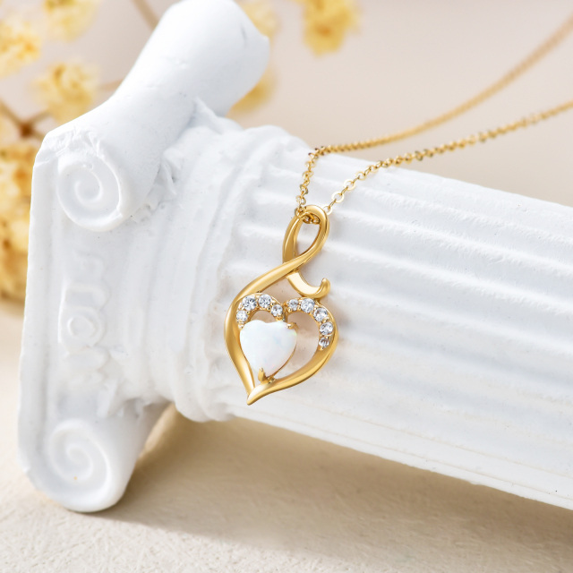 14K Gold Heart Shaped Opal Heart & Infinity Symbol Pendant Necklace-2