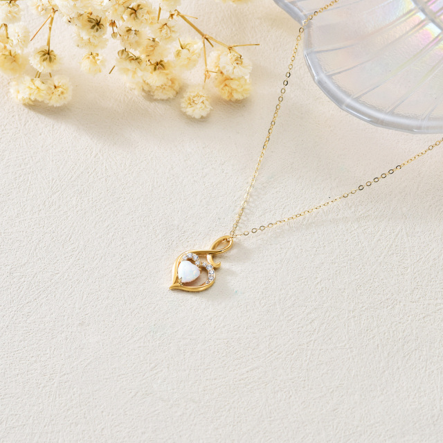 14K Gold Heart Shaped Opal Heart & Infinity Symbol Pendant Necklace-3