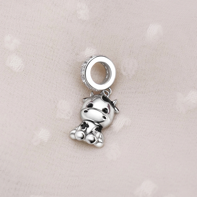 Cubic Zirconia Cow Charm in White Gold Plated Sterling Silver-3