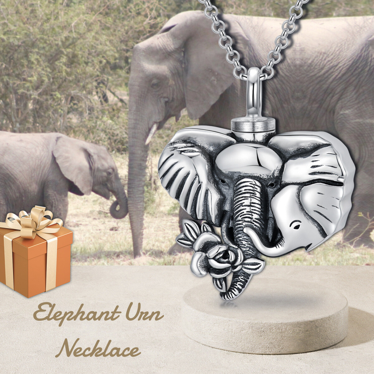 Sterling Silver Elephant Urn Necklace for Ashes-6