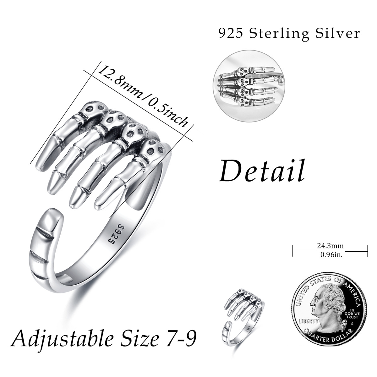 Sterling Silber Skelett Offener Ring -6