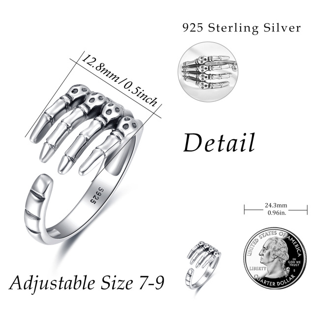Anel aberto de esqueleto em prata esterlina -5