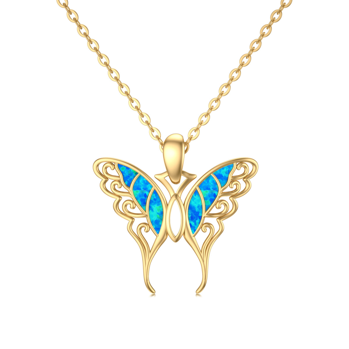 14K Gold Blue Opal Butterfly Pendant Necklace Gift for Her-1