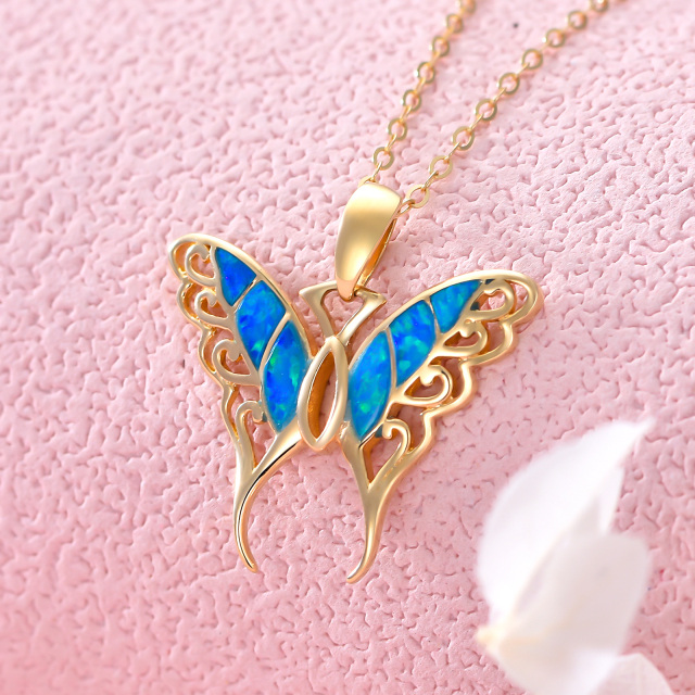 14K Gold Blue Opal Butterfly Pendant Necklace Gift for Her-2