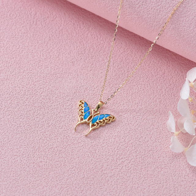 14K Gold Blue Opal Butterfly Pendant Necklace Gift for Her-3