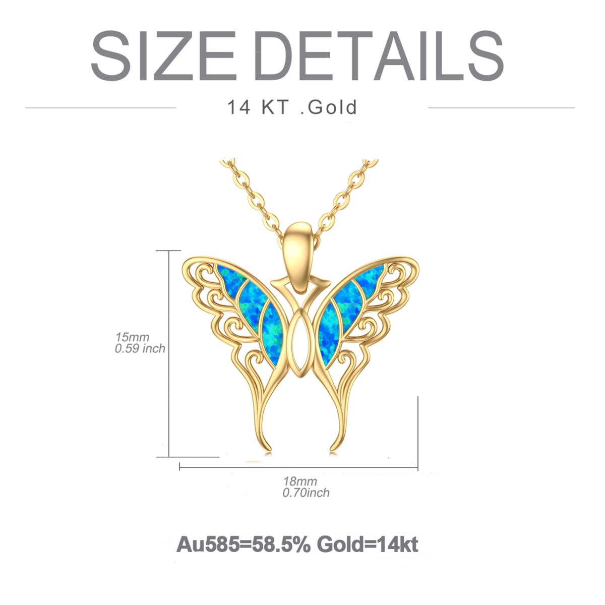 Collar Colgante Mariposa Opalo Azul Oro 14K Regalo para Ella-6