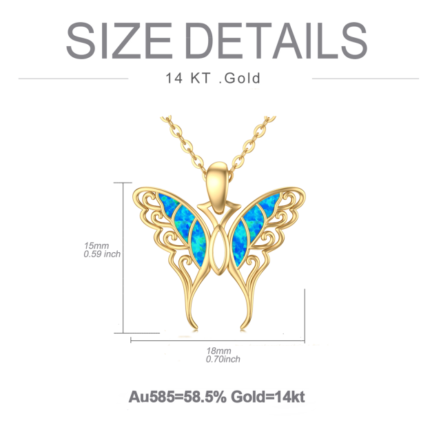 14K Gold Blue Opal Butterfly Pendant Necklace Gift for Her-5