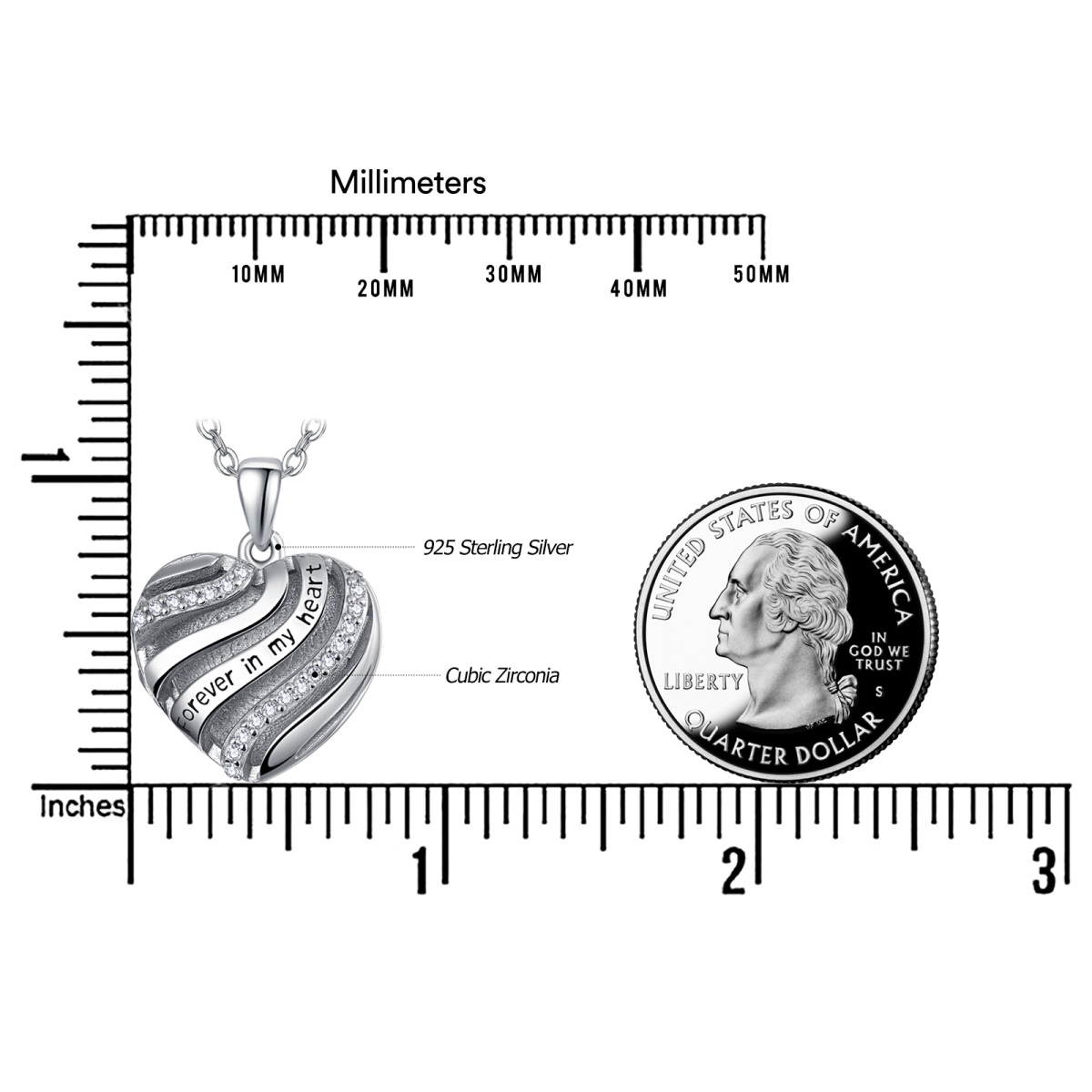 Collier en argent sterling avec photo personnalisée et coeur en zircon cubique avec mot gr-6