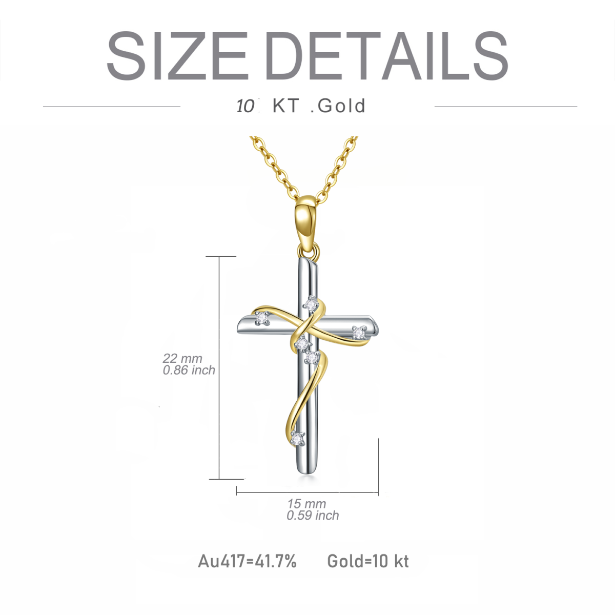 Collier avec pendentif croix en diamant de forme circulaire en or blanc 10 carats et or jaune-6
