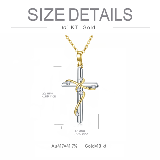 10K White Gold & Yellow Gold Circular Shaped Diamond Cross Pendant Necklace-5