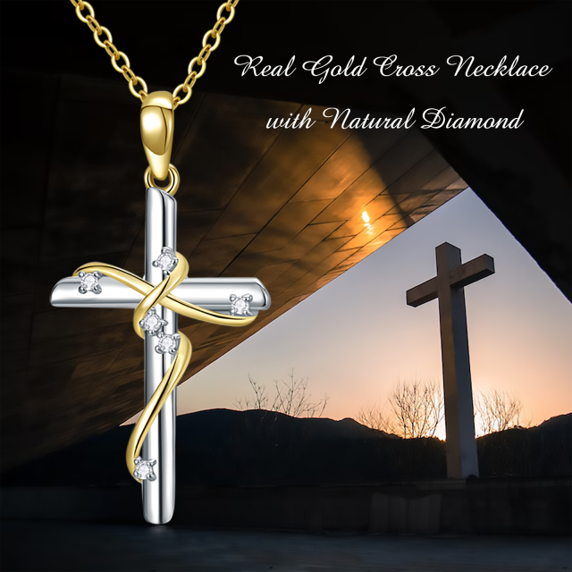 10K White Gold & Yellow Gold Circular Shaped Diamond Cross Pendant Necklace-2