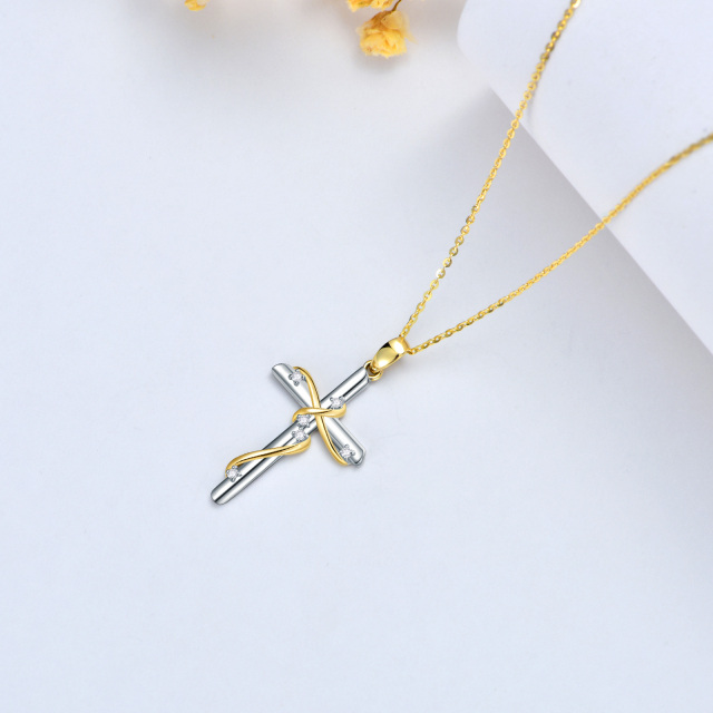 10K White Gold & Yellow Gold Circular Shaped Diamond Cross Pendant Necklace-3