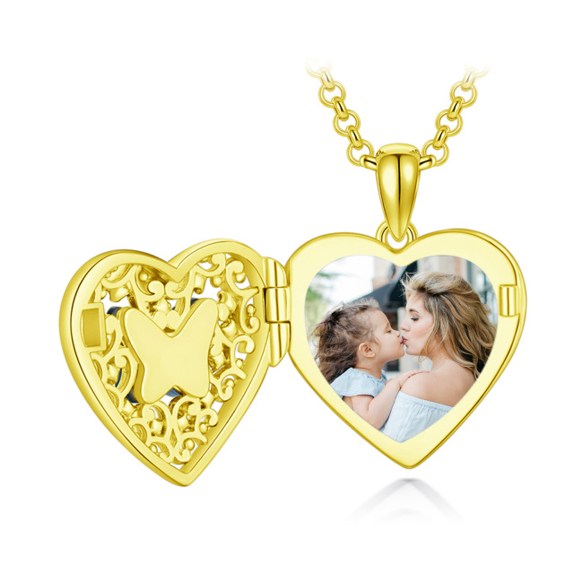 Sterling Silver with Yellow Gold Plated Crystal Butterfly & Personalized Photo & Heart Personalized Photo Locket Necklace-6