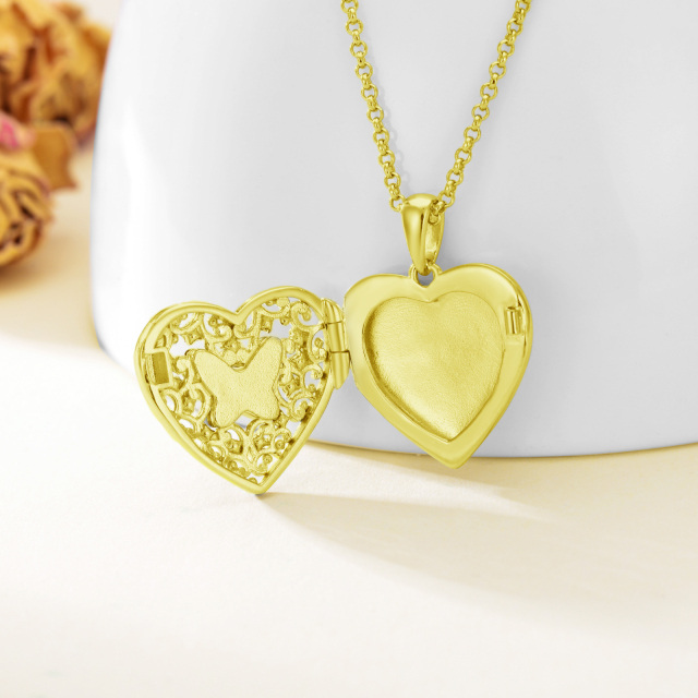 Sterling Silver with Yellow Gold Plated Crystal Butterfly & Personalized Photo & Heart Personalized Photo Locket Necklace-4