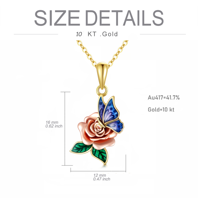 10K Gold & Rose Gold Butterfly & Rose Pendant Necklace-4