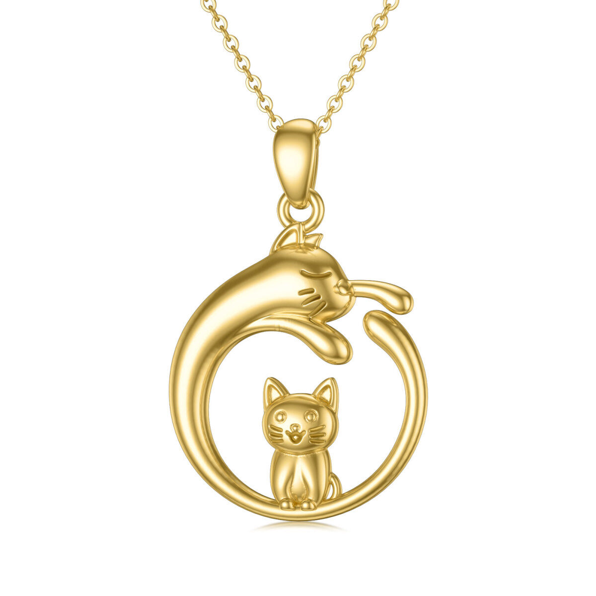 14K Gold Katze Anhänger Halskette-1