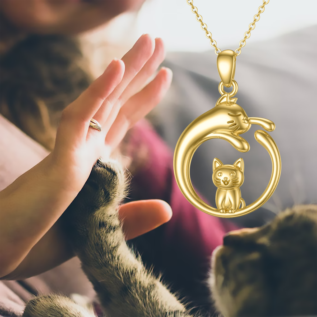 14K Gold Cat Pendant Necklace-6