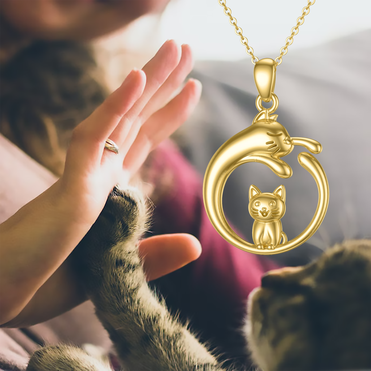 Collier pendentif chat en or 14K-6