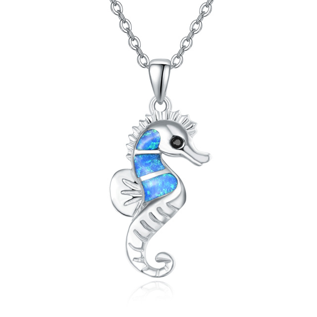 Sterling Silver Opal Seahorse Pendant Necklace-0