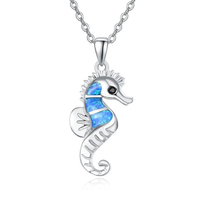 Collier pendentif hippocampe opale en argent sterling-0