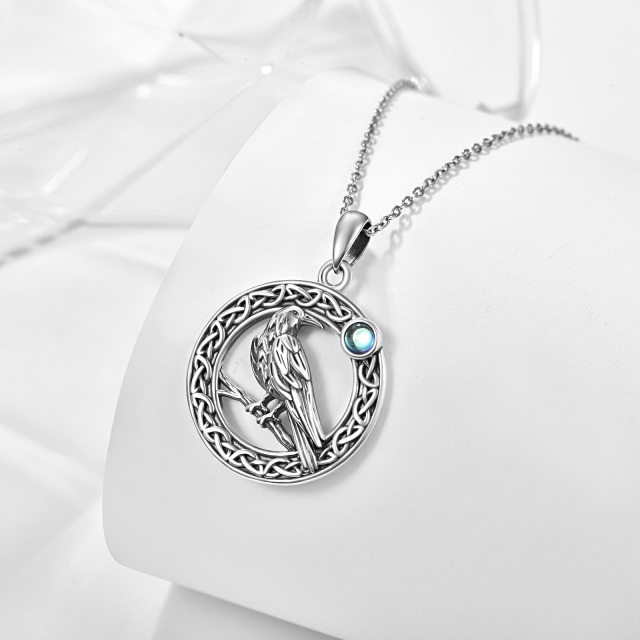 Sterling Silver Round Moonstone Bird & Celtic Knot Pendant Necklace-2