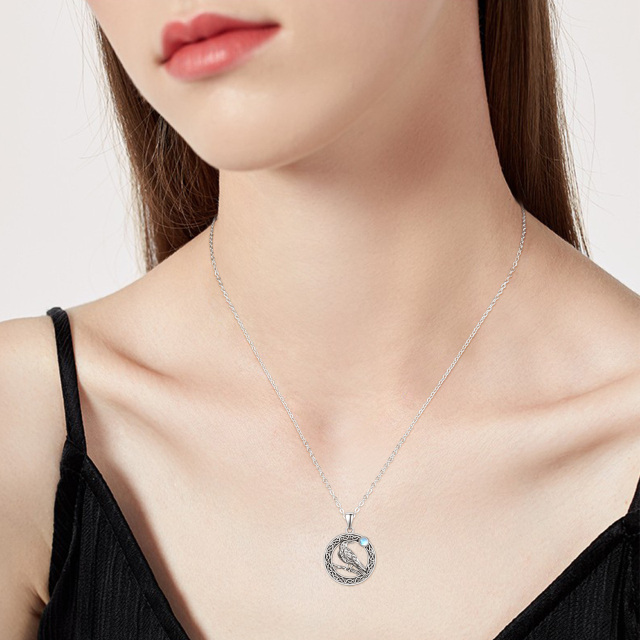 Sterling Silver Round Moonstone Bird & Celtic Knot Pendant Necklace-1