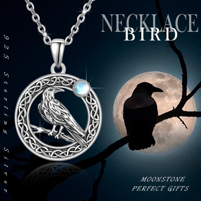 Collier en argent sterling avec pendentif oiseau et nœud celtique en pierre de lune ronde-3