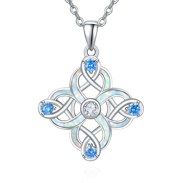 Sterling Silver Opal & Cubic Zirconia Celtic Knot Pendant Necklace-2