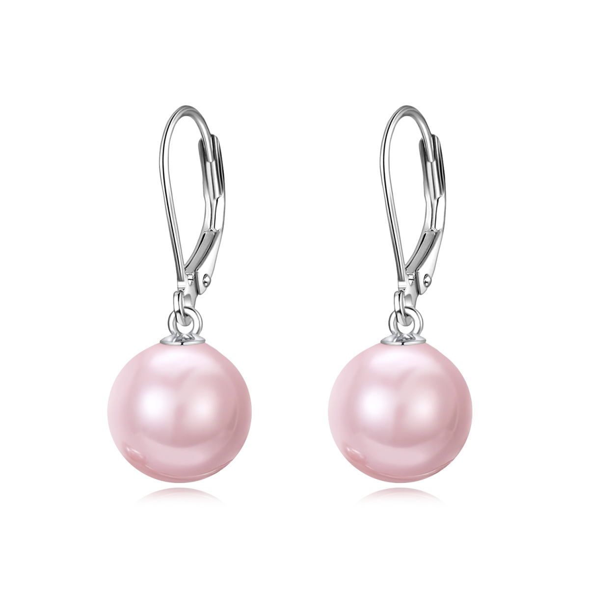 Sterling Silver Circular Shaped Pearl Round Lever-back Earrings-1