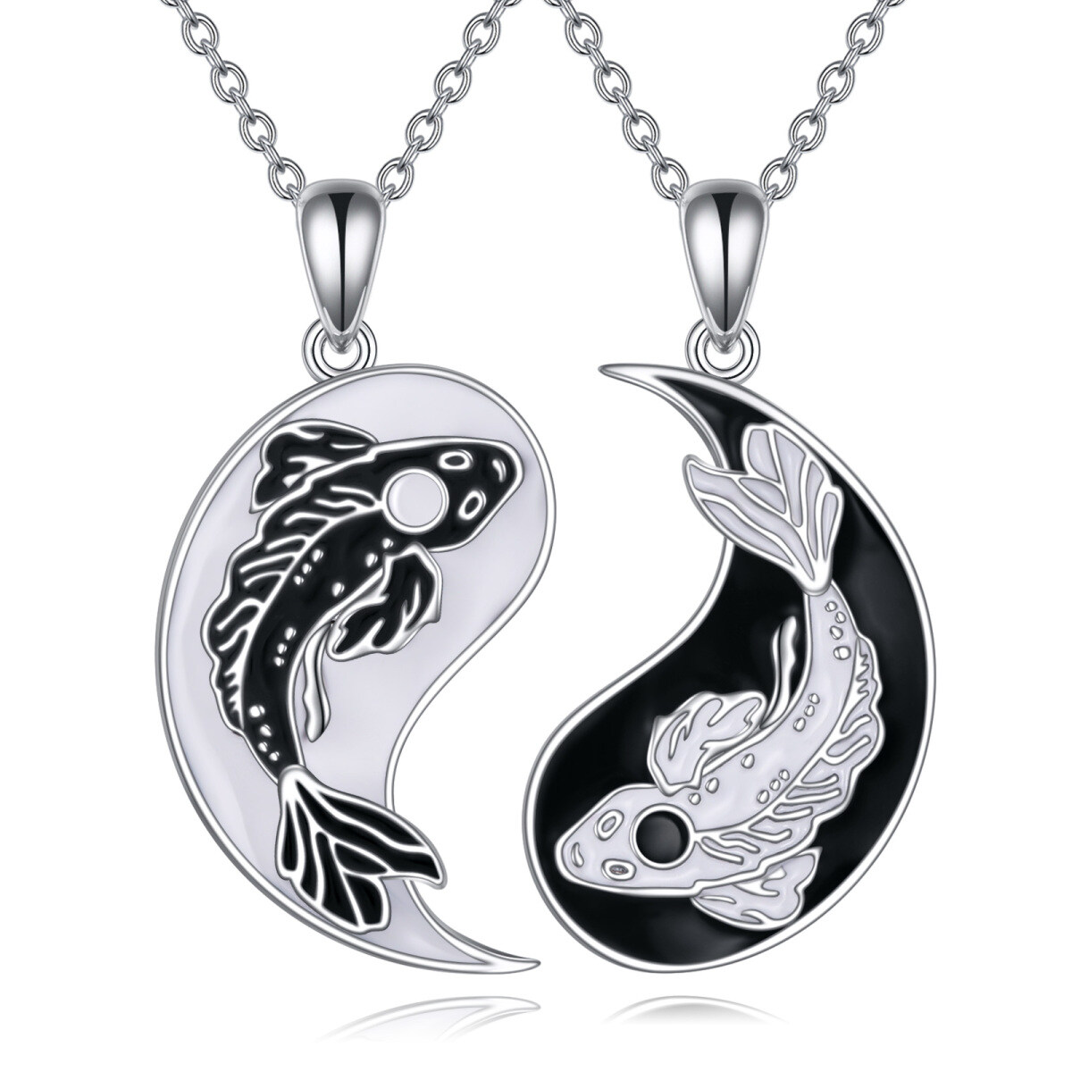 Sterling Silver Two-tone Fish & Couple Pendant Necklace-1