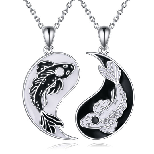 Sterling Silver Two-tone Fish & Couple Pendant Necklace