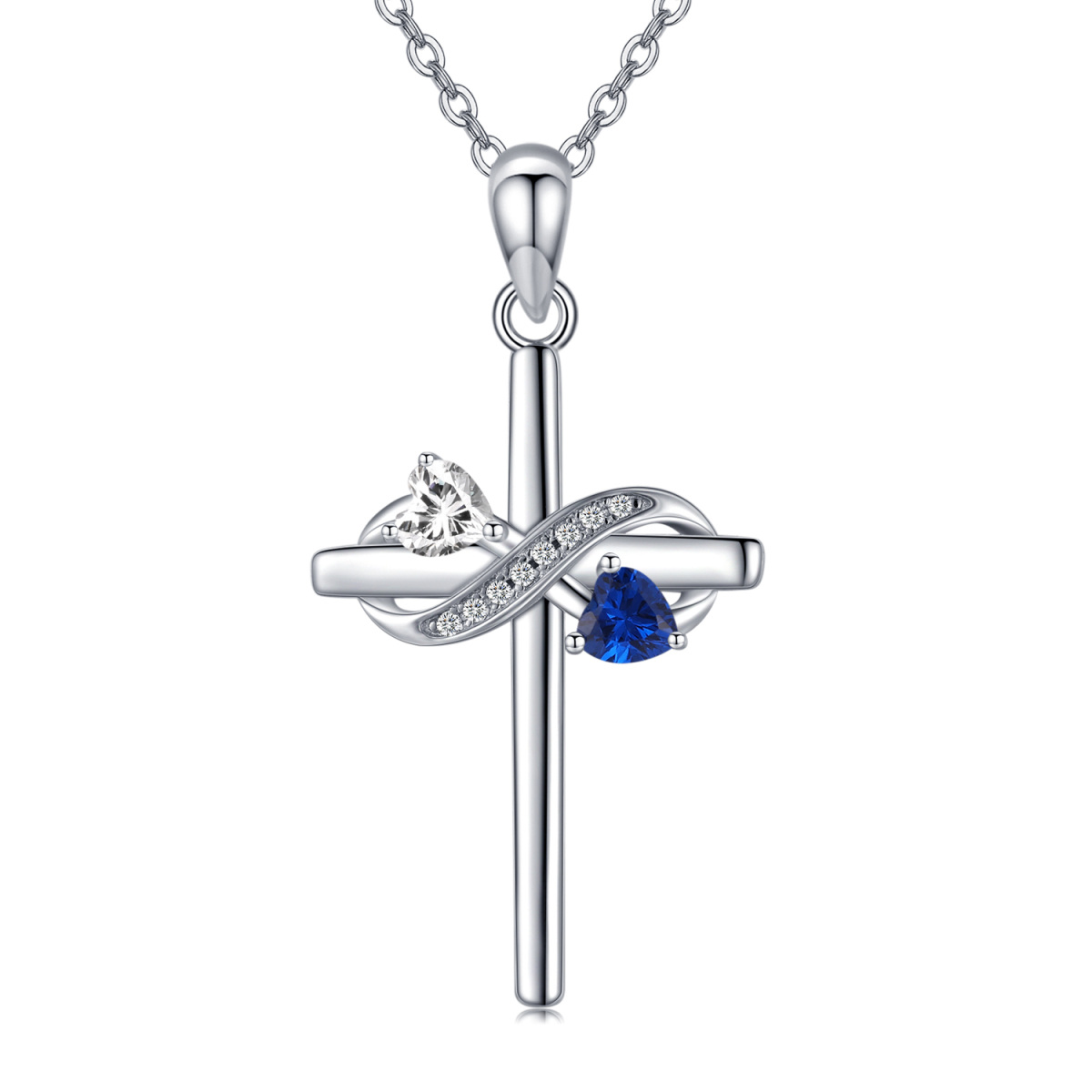 Sterling Silver Cubic Zirconia Cross Pendant Necklace-1