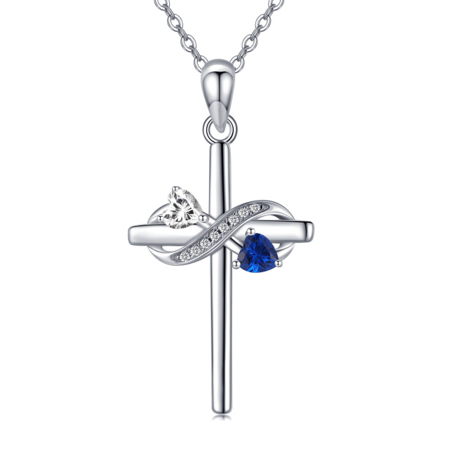 Sterling Silver Cubic Zirconia Cross Pendant Necklace-0