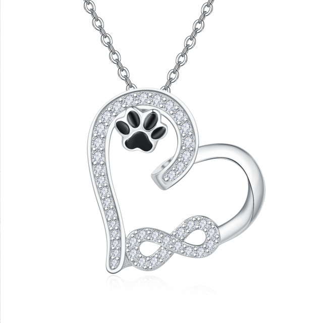 Sterling Silver Cubic Zirconia Paw & Heart & Infinity Symbol Pendant Necklace-0