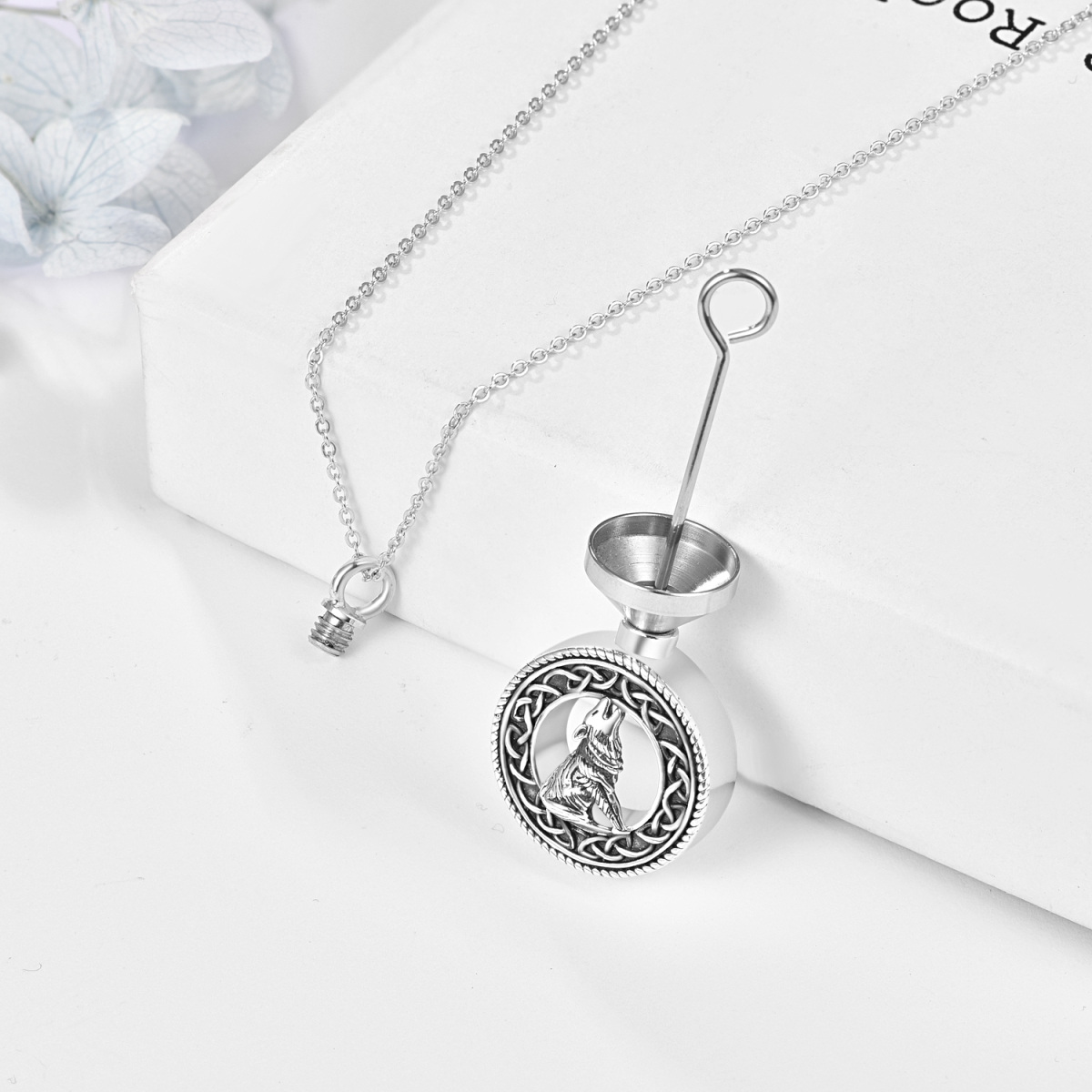 Collier en argent sterling avec pendentif loup rond-3