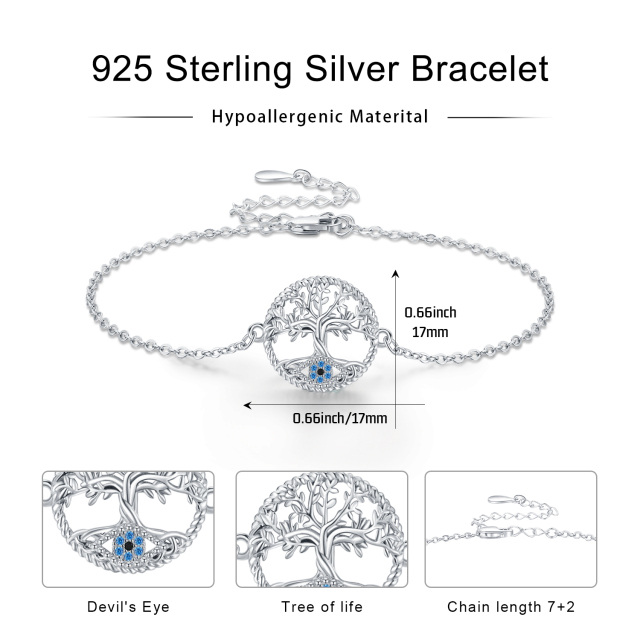 Sterling zilveren cirkelvormige Zirconia levensboom hanger armband-5