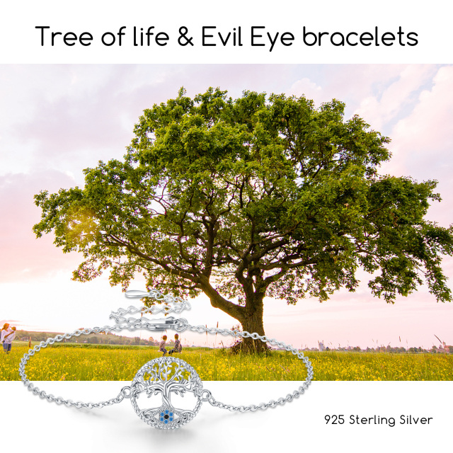 Bracciale con ciondolo albero della vita in argento sterling a forma circolare con zirconi cubici-7